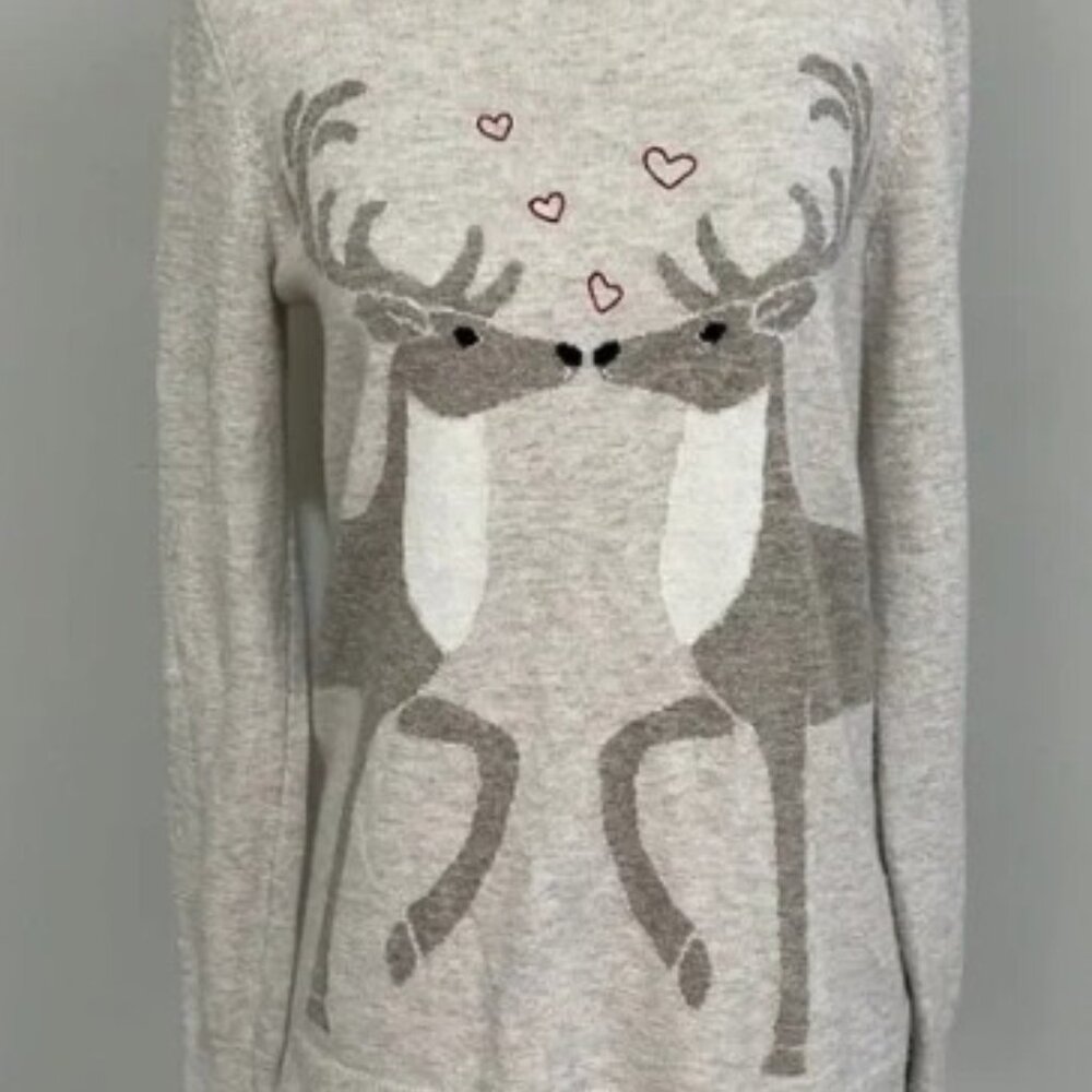Cottagecore Cozy Grandmacore LOFT Kissing Deer Sweater Women's size Small
